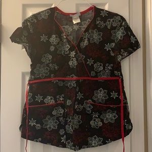 Women’s XS Black and Red Flower Scrub Top